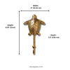 Size chart for brass sea turtle wall hook showing 4 inch (10.16 cm) width, 6.75 inch (17 cm) height, and 1.5 inch (3.81 cm) depth.