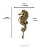 Dimension diagram for solid brass seahorse wall hook showing width 3 inches 7.62 cm height 6.75 inches 17.15 cm depth 1 inch 2.54 cm — brass seahorse hook set of 4 UbudGlassandBrass