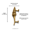 Dimensions diagram of solid brass seashell door handle for double door installation
