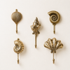 Set of 5 brass seashell wall hooks coastal nautical bathroom decor beach house towel hangers
