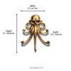 Size chart for brass skull-octopus wall hook showing width 5 inches 12.7 cm, height 8 inches 20.32 cm, and depth 1.5 inches 3.81 cm