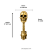 Dimension diagram for small solid brass skull wall hook showing width 2 inches 5.08 cm height 5 inches 12.7 cm depth 2 inches 5.08 cm — gothic skull hook clearance UbudGlassandBrass