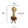 Size chart for brass squid wall hook showing width 3 inches 7.6 cm, height 7 inches 17.8 cm, and depth from wall 1.25 inches 3.2 cm