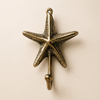 Brass starfish wall hook mounted on a neutral wall, front view