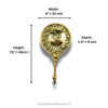 Brass sun and moon face wall hook dimensions diagram – 7.5 inches tall 19 cm – 4 inches wide 10 cm – 1.5 inch depth 4 cm – part of celestial brass wall hook set of 3 – handcrafted dual celestial face hook – boho witchy astrology decor – made in Bali by UbudGlassandBrass