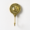 Polished gold brass sun and moon face wall hook on white background – included in celestial brass wall hook set of 3 – dual celestial face hand-cast design 7.5 inch tall 4 inch wide – witchy boho celestial decor – key hook jewelry holder towel hook – astrology gift – solid brass made in Bali