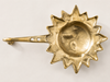 Angled front view of polished gold brass sun wall hook mounted on warm neutral wall showing full hook body and sun face detail – part of celestial brass wall hook set of 3 – boho witchy celestial entryway decor – key hook jewelry holder – astrology housewarming gift – solid brass Bali
