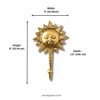 Brass sun wall hook dimensions diagram – 6 inches tall 15.24 cm – 4 inches wide 10.18 cm – 1.5 inch depth 3.81 cm – part of celestial brass wall hook set of 3 – handcrafted solid brass sunburst hook – boho witchy celestial decor – made in Bali by UbudGlassandBrass