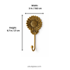 Brass sunflower wall hook size chart showing 8 in height and 3 in width.