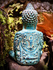 Back view turquoise Buddha statue in garden meditation decor spiritual Bali statue