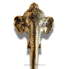 Gold elephant head sculpture on a white background