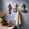 Brass Coastal Wall Hook Set – Fish Seahorse Anchor Hooks, Nautical Bathroom Decor, Beach House Towel Hooks