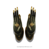 Buddha mudra hand door pulls in antique finish shown as a pair, decorative wall hook style with oval base