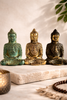 Set of 3 Buddha statues brass meditation decor zen spiritual home Bali handmade