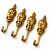 Set of 4 brass Buddha wall hooks for zen meditation decor, yoga studio coat hangers, Bali handmade spiritual home accessories