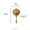 Dimensions of brass clam shell wall hook showing height, width, and depth from wall