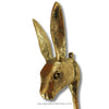 Close-up brass rabbit wall hook detail, bunny wall hook for cottagecore decor, whimsical nursery wall decor, Alice in Wonderland decor, handcrafted brass animal hook
