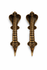 Pair of cobra door handles in antique brass finish, vintage serpent door pull set on white background