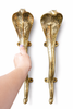 Solid brass cobra door handle set for double doors in polished gold finish, luxury snake door pulls statement entry hardware