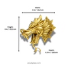 Size chart for brass dragon head wall mount with measurements for width and height