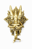 Brass dragon head wall mount front view in gold finish, fantasy collector decor.