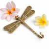 Brass dragonfly wall hook styled with flowers, whimsical cottagecore decor hook and nature-inspired wall accent