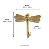 Dragonfly wall hook size chart with measurements in inches and centimeters for installation planning