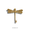 Front view of brass dragonfly wall hook, decorative wall hanger for keys, aprons, towels or jewelry