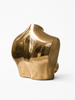 Three-quarter rear angle of small brass female torso sculpture on white background — sculptural decor gold body art for boudoir decor, after dark decor and man cave statement piece