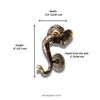 Dimensions of brass elephant wall hook showing size of animal wall hook