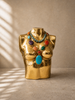 Brass female torso sculpture used as jewelry display stand with necklaces, gold body sculpture for boudoir decor, maximalist decor, luxury eclectic home decor