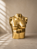 Front view brass female torso sculpture in warm gold finish, art deco decor, female form art, luxury home decor, maximalist decor, sculptural statement piece