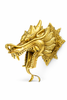 Gold finish brass dragon head wall sculpture front view, fantasy wall decor