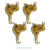 Gold finish set of 4 brass rhino wall hooks on white background, luxury safari wall hooks