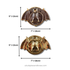 two gothic brass bat furtniture hardwares with dimensions on white background