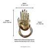 Dimensions of the hamsa hand door knocker showing measurements and mounting hole spacing