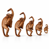 Hand carved wooden monkey family set of 5 wall decor, barrel of monkeys style hanging monkeys for boho home decor and plant hanger display