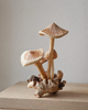 Hand carved wooden mushroom decor sculpture with natural burl wood base, rustic cottagecore wood mushroom figurine