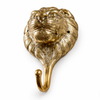 Brass lion head wall hook front view decorative animal coat hook