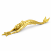 Gold brass mermaid door handle shown horizontal with starfish detail, nautical door pull