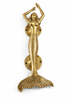 Solid brass mermaid door handle in gold finish for entry doors and nautical coastal decor.