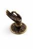 Single mini Buddha hand hook cabinet pull in antique finish, solid brass mudra handle for drawers, cabinets or wall hook