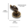 Size chart for mini Buddha hand pull and hook, showing 2 inch length and depth from wall for cabinet and drawer hardware