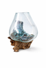 molten glass on wood bowl with driftwood base handmade unique home decor
