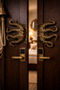 Octopus tentacle door handles set of 2 on luxury double doors, boutique hotel gothic coastal look