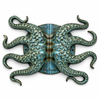 Green patina close-up of octopus tentacle door pull showing oxidized highlights and texture