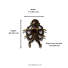 Dimensions of brass octopus wall hook showing width height and depth measurements