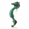 Green patina seahorse door handle vintage coastal nautical brass hardware