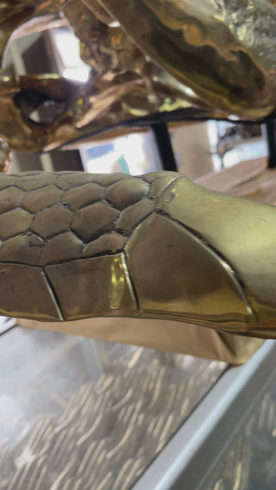 Video of large brass sea turtle sculpture showing finish, texture and sculptural detail