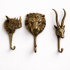 Safari animal wall hooks set lion rhino impala brass wall decor hooks